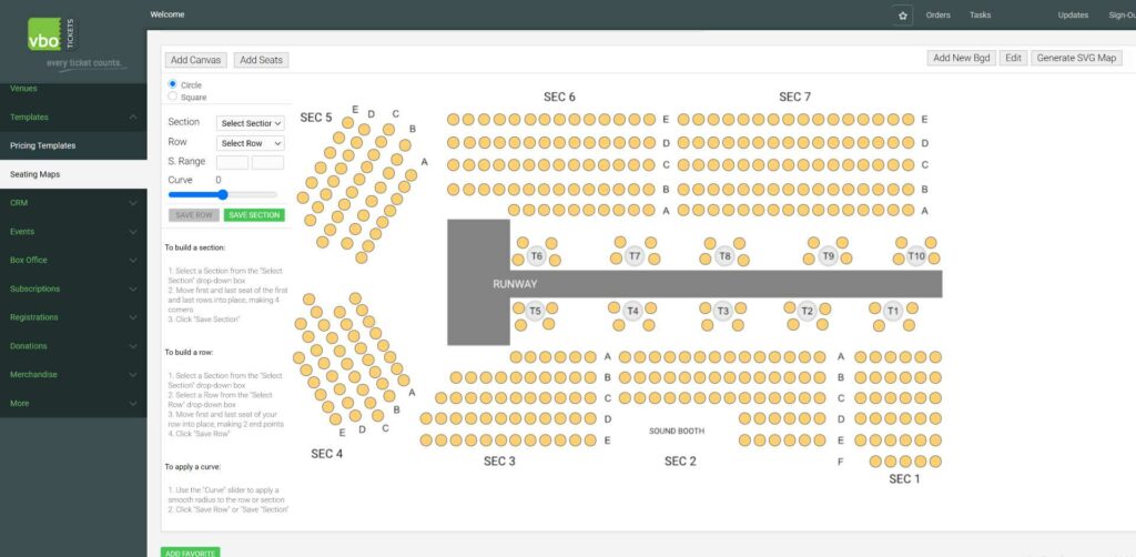 theatre ticketing software for reserved seating maps